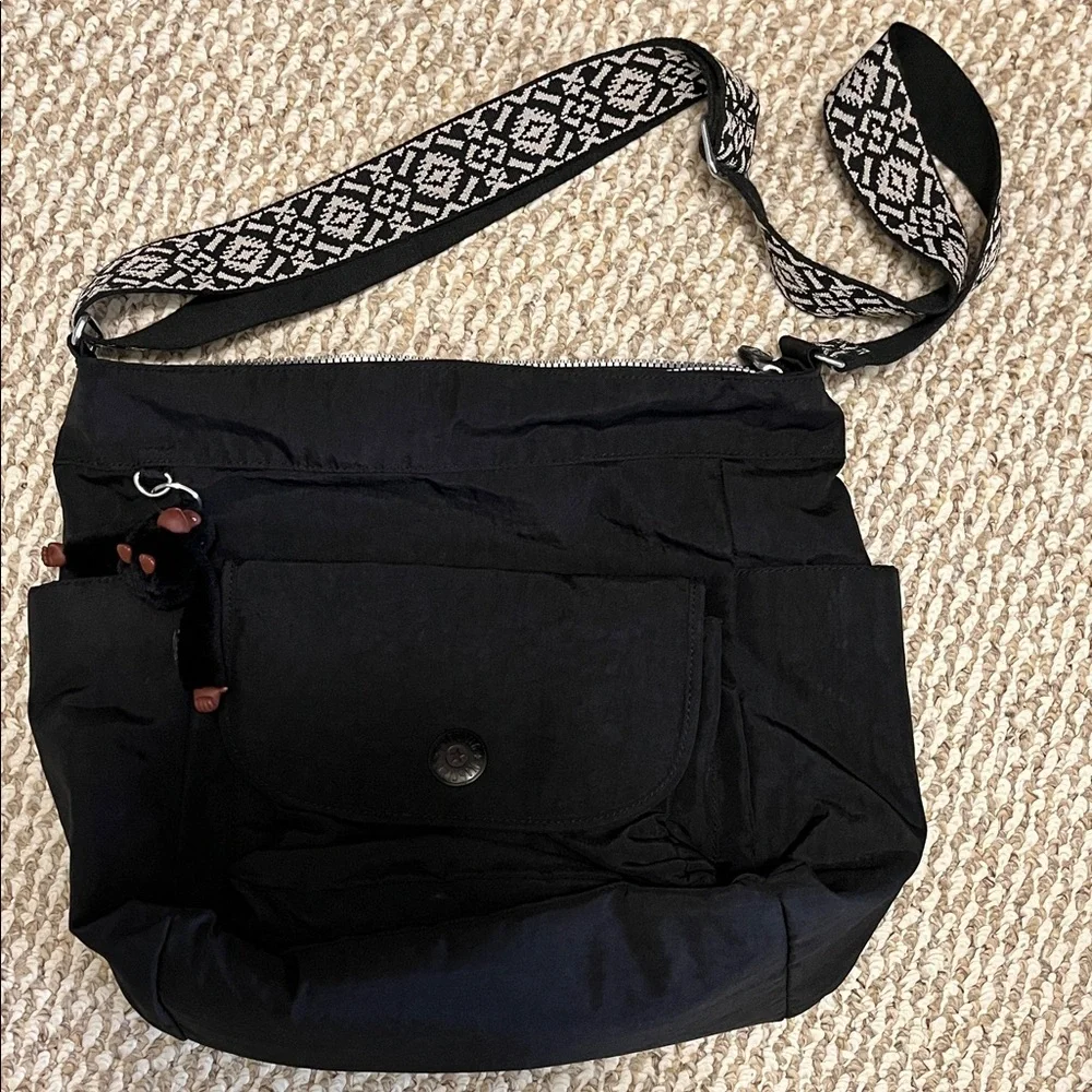 Kipling Black Bag with Patterned Strap - Picture 1 of 12